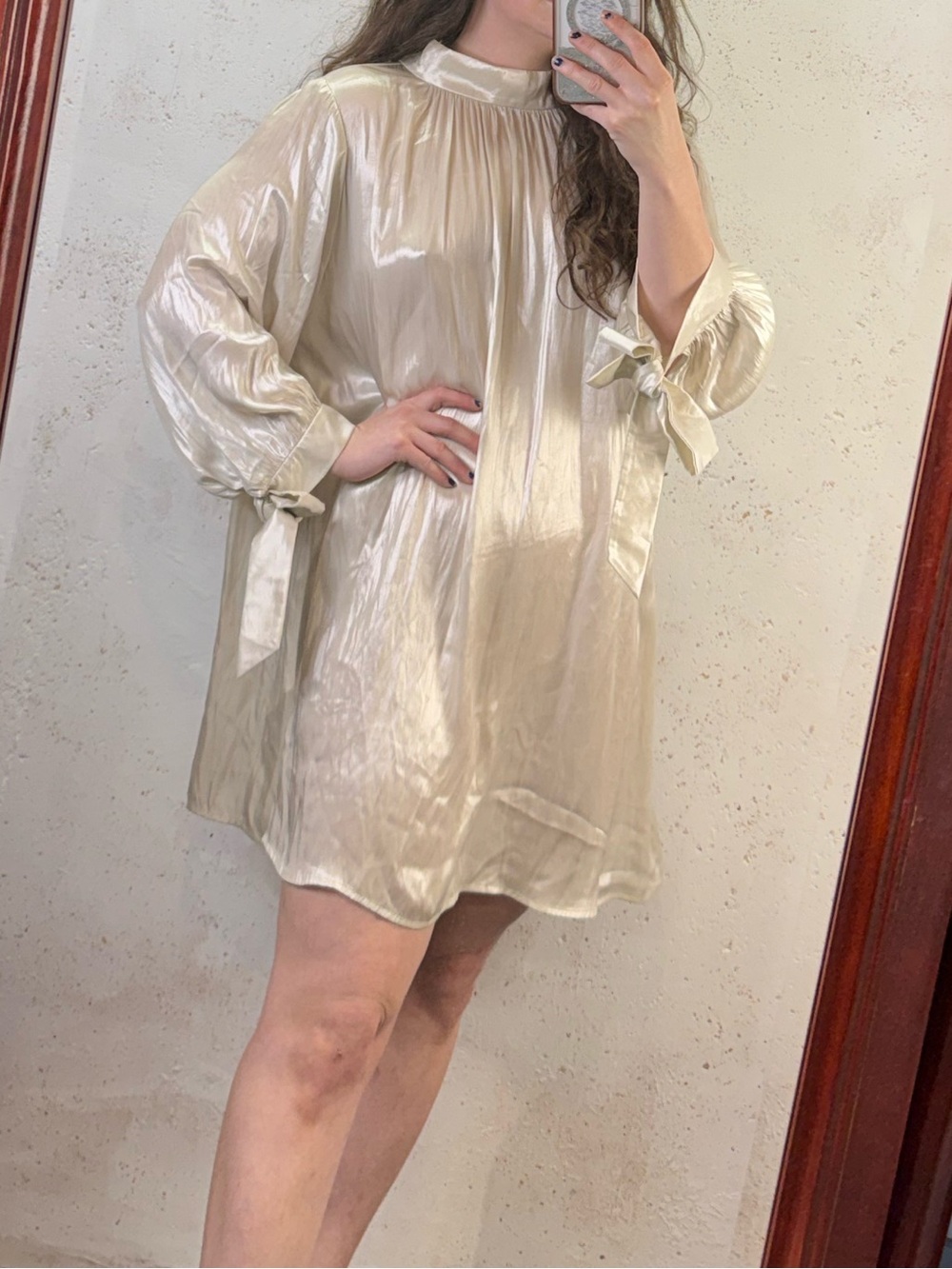 R. G. Kane Lagenlook Relaxed Fit Tie Back Tunic Dress NEW Size Small Cream Flowy - Picture 5 of 12